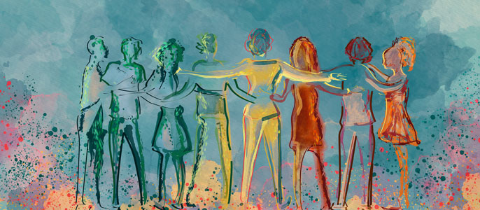 An illustration of people embracing